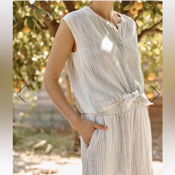 NWT Splendid $128 Linen Striped Lola Sleeveless Button Down Blouse Top M - Picture 1 of 12